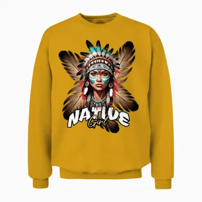'native Girl' Feather Gd Unisex Sweatshirt - Gold
