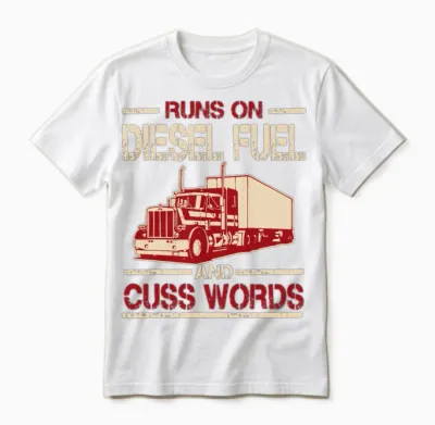 Runs on Diesel Fuel and Cuss Words Funny Trucker Unisex T-Shirt - White