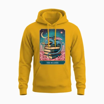 Tarot the Reader Mystic Book Dragon Moonlit Fantasy Art Unisex Hoodie - Gold