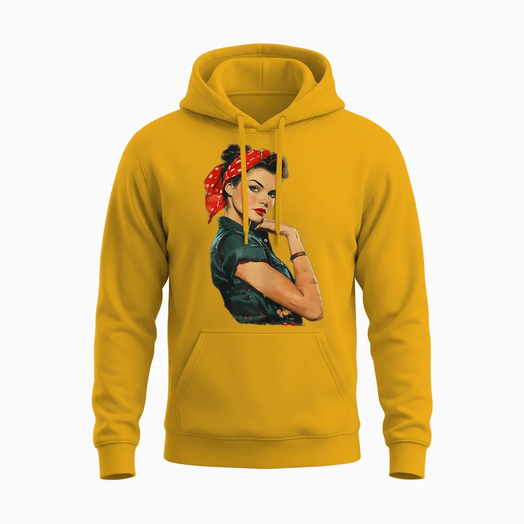 Retro Rosie Rockabilly T-Shirt, White Unisex Hoodie in Gold