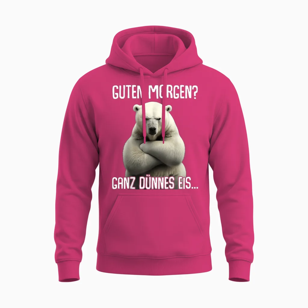 Guten Morgen Ganz Dünnes Eis - Morgenmuffel Eisbär T-Shirt, Black Unisex Hoodie in Heliconia