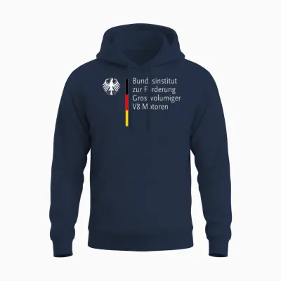 German Federal Institute for the Promotion of Large Volume V8 Engines T-Shirt, Black Unisex Hoodie - Navy