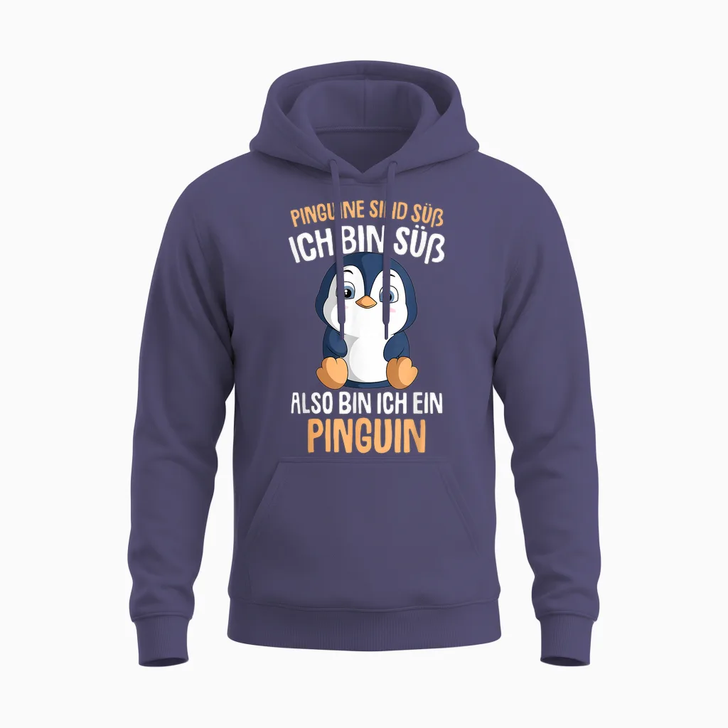 Penguins Are Cute Girls Kids Ladies Penguin T-Shirt, Black Unisex Hoodie in Heather Sport Dark Navy