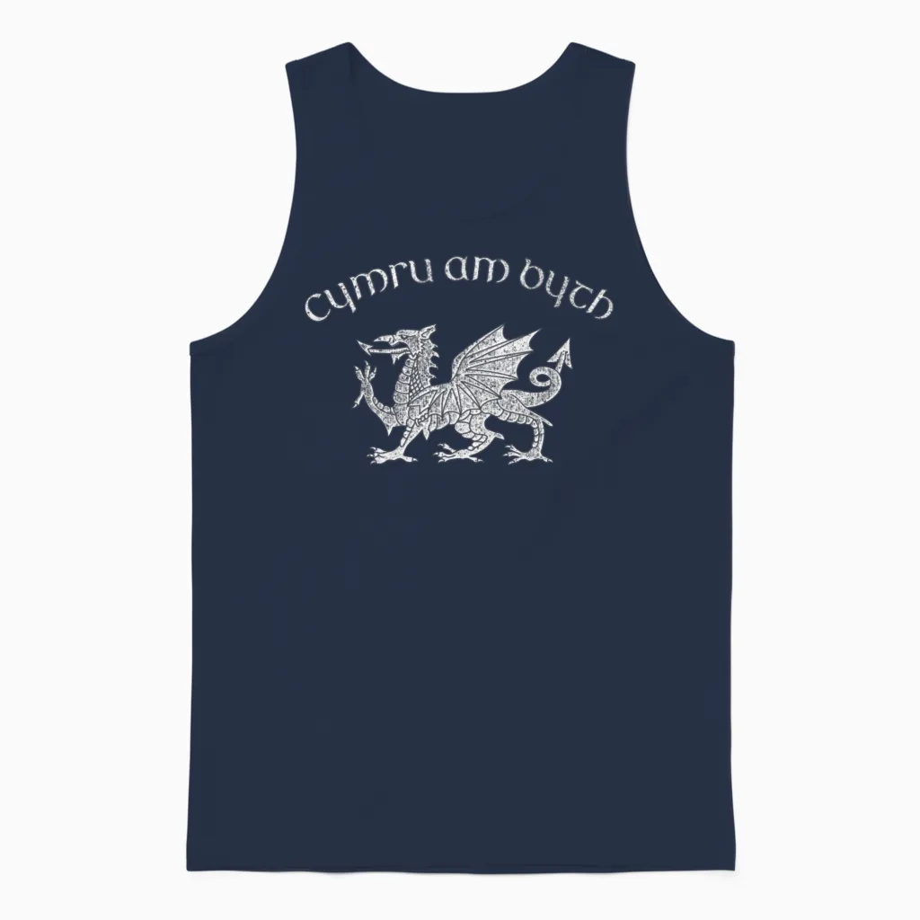 Wales Red Welsh Dragon Cymru Am Byth Unisex Tank Top in Navy