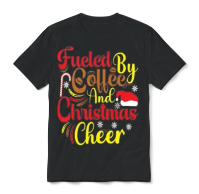 Fueled by Coffee and Christmas Cheer Unisex T-Shirt - Black