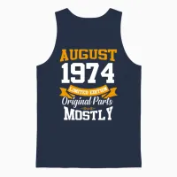 August 1974 Vintage Birthday Present Unisex Tank Top in Navy - 1
