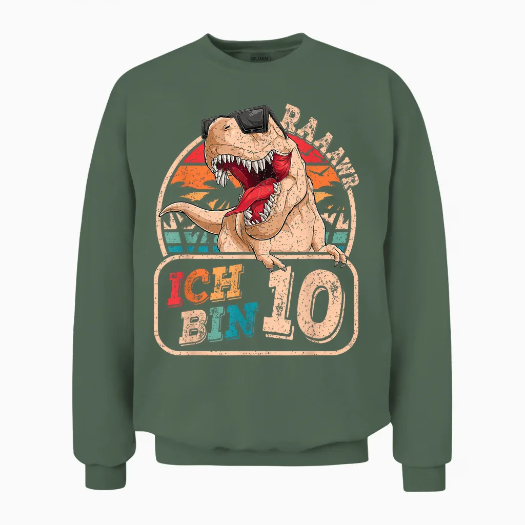 Ich Bin 10 Dinosaurier 10 Jahre Dino 10. Geburtstag Junge Unisex Sweatshirt in Military Green