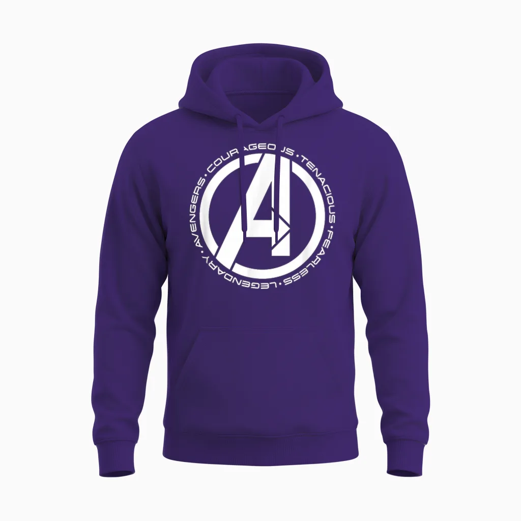 Marvel Super Heroes Avengers Fearless Legendary A-Logo Unisex Hoodie in Purple