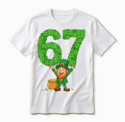 67 Bruh Shamrock Leprechaun Funny Six Seven St Patrick's Day Unisex T-Shirt - White