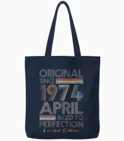 50th Birthday Vintage April 1974 Original 1974 Tote Bags - Navy