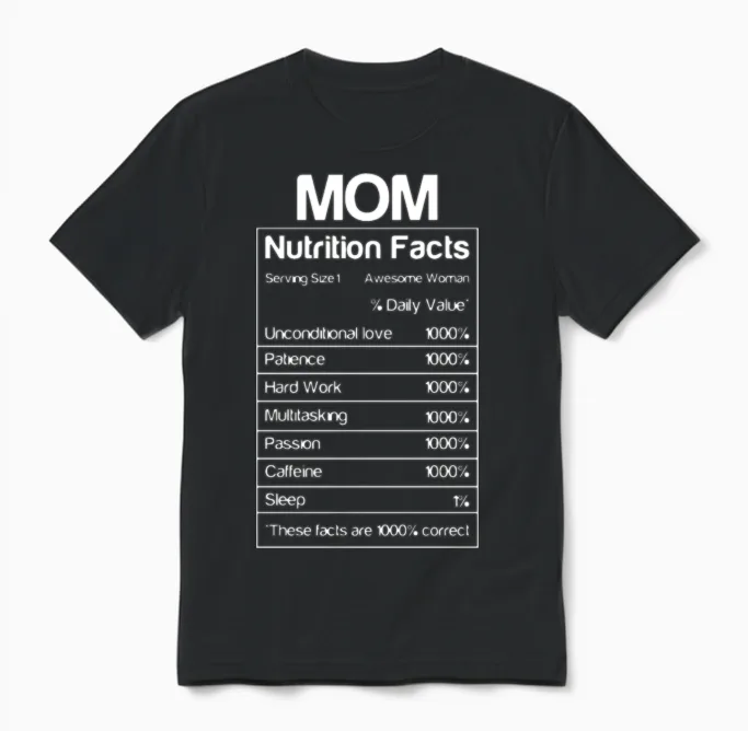 Thanksgiving Christmas Funny Mom Nutrition Facts Unisex T-Shirt in Black