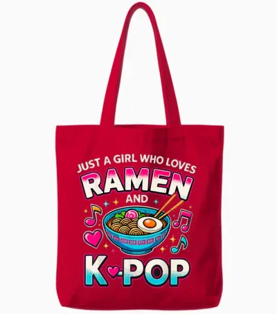 Just a Girl Who Loves Ramen and K-Pop Tote Bags - Red