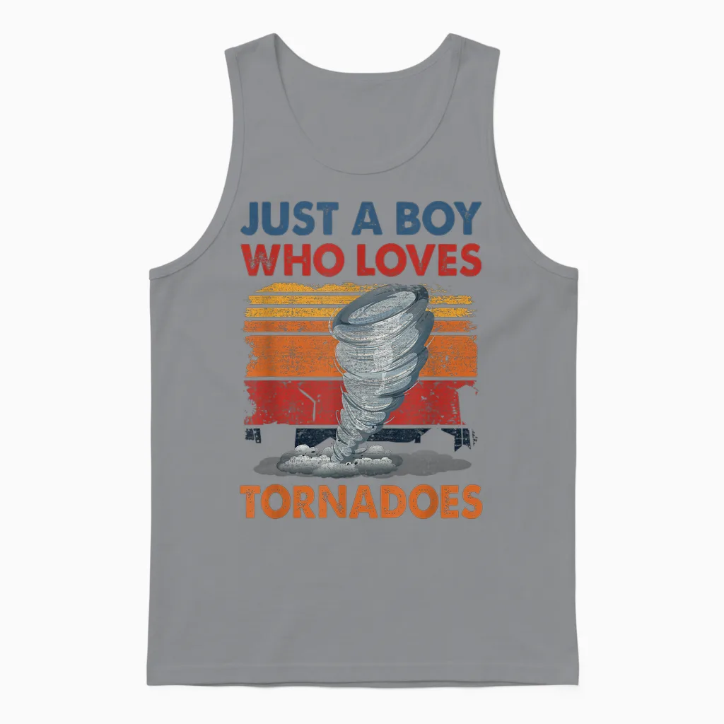 Just a Boy Who Loves Tornado Weather Storm Tornado Chaser Unisex Tank Top in Sport Grey