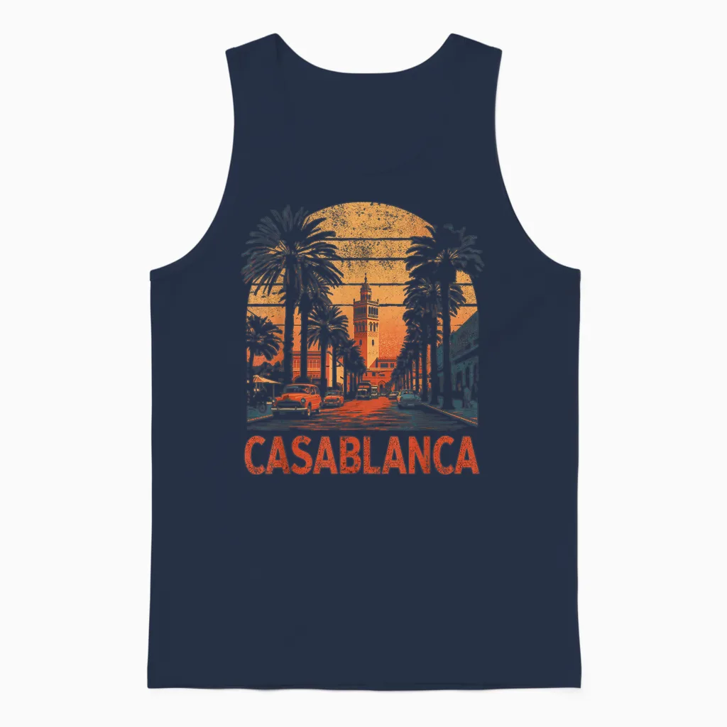 Casablanca Marokko Vintage 80er Jahre Stil Retro Unisex Tank Top in Navy