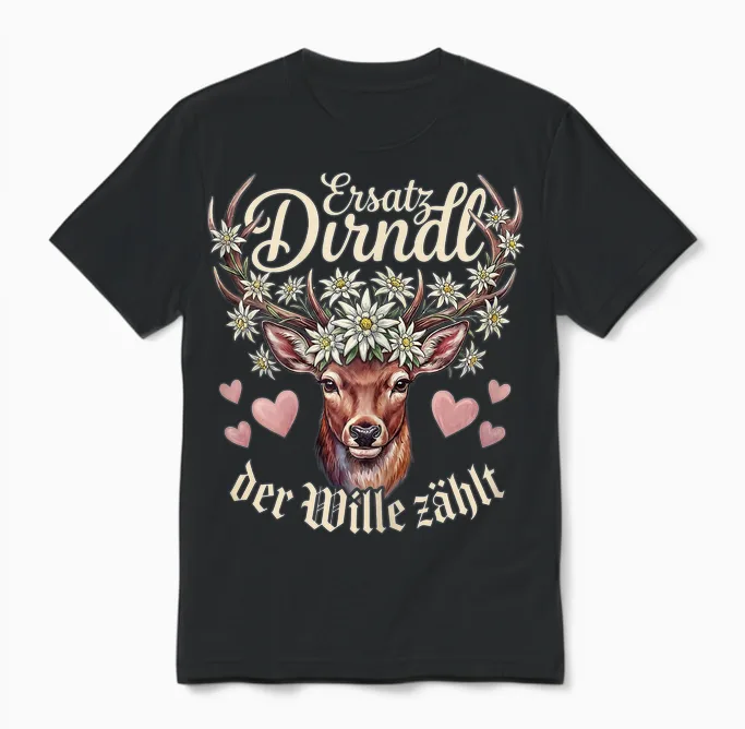 Hirsch T-Shirt Damen Trachtenshirt Dirndl Shirt Trachten Unisex T-Shirt in Black