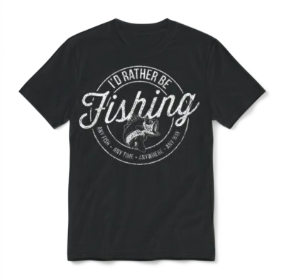 I'd Rather Be Fishing Retro Distressed Sports Gift Unisex T-Shirt - Black