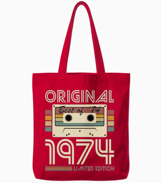 50th Birthday Vintage 1974 Original 1974 Tote Bags in Red