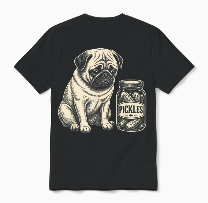 Trauriger Lustiger Mops, Gurkenglas Für Hundeliebhaber, Eingelegtes Essen Unisex T-Shirt in Black