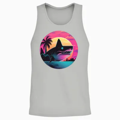 Retro Shark Lovers Design Unisex Tank Top - Ash