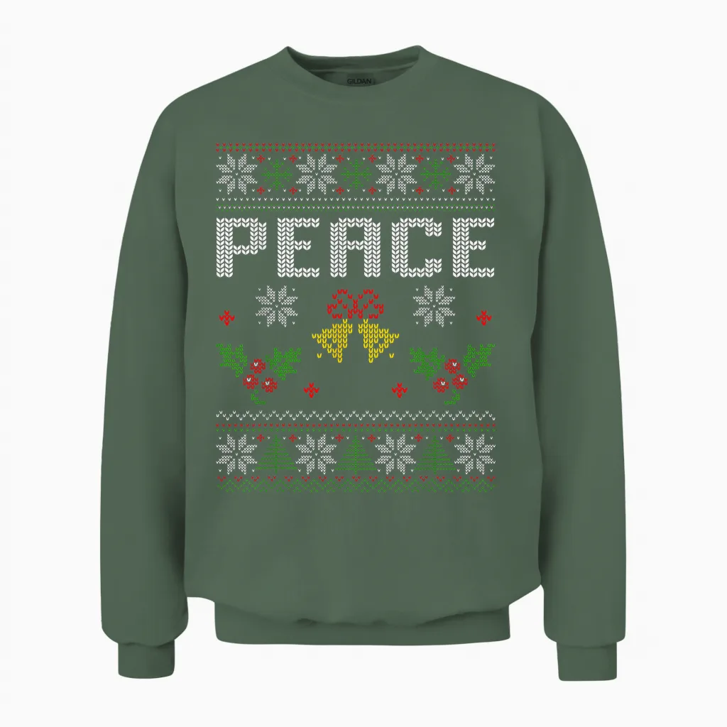 Peace I Come in Peace Couple Matching Ugly Christmas Unisex Sweatshirt in Military Green