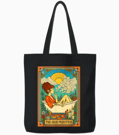 Cannabis Weed Lover 420 Stoned the High Priestess Tarotkarte Tote Bags - Black