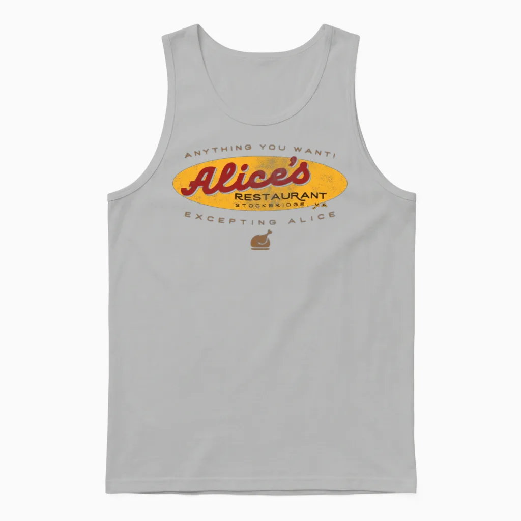 Alice's Restaurant Unisex Tank Top in Ash