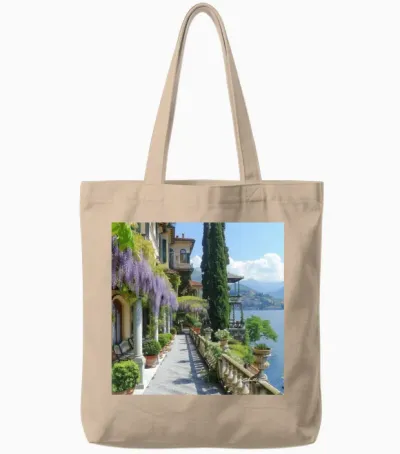 Lake Como with Wisteria Tote Bags - Natural