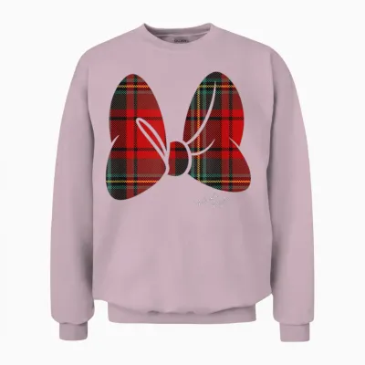 Disney Minnie Mouse Flannel Plaid Pattern Classic Bow Unisex Sweatshirt - Light Pink