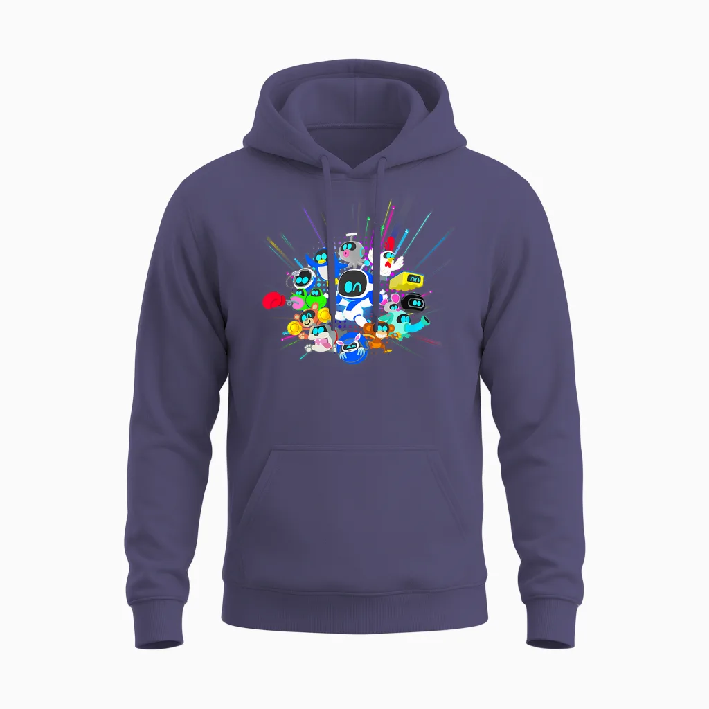Playstation Astrobot and Friends Power Up Group Shot Unisex Hoodie in Heather Sport Dark Navy