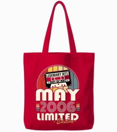 Vintage Anniversaire 20 Ans Née En Mai 2006 Garçons Filles Tote Bags - Red