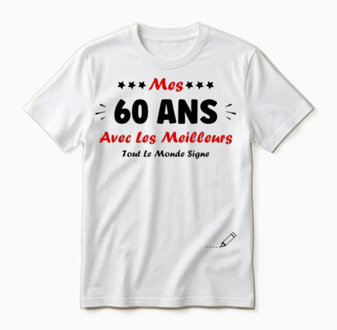 Signature 60 Years Anniversary Humour 60 Years to Sign T-Shirt, White, S Unisex T-Shirt in White