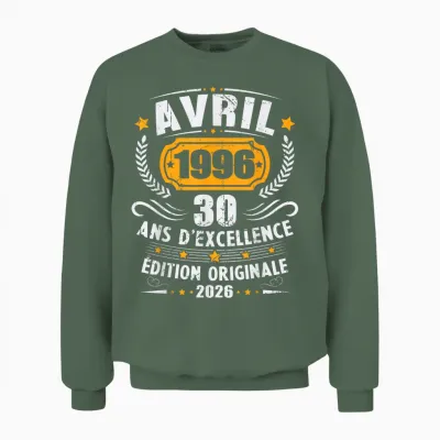 Vintage Avril 1996 Cadeau Anniversaire 30 Ans Hommes Femmes Unisex Sweatshirt - Military Green