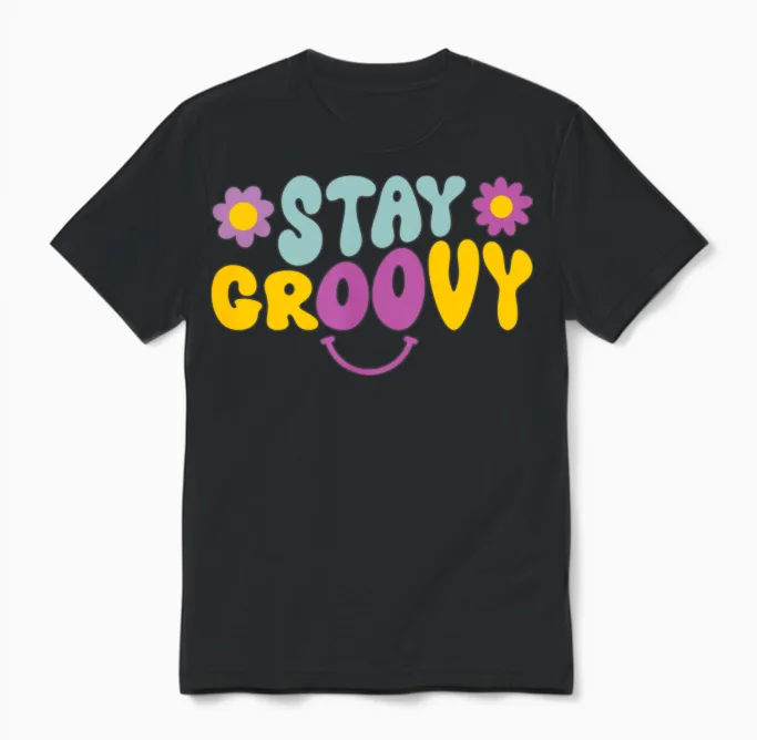Stay Groovy Retro Aesthetic Unisex T-Shirt in Black