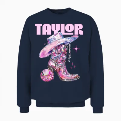 Taylor Outfit Disco Pink Cowgirl Shirt Women's Teen Girls Name T-Shirt, Black Unisex Sweatshirt - Navy
