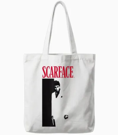 Original Scarface T-Shirt Movie Poster, White, S Tote Bags - White