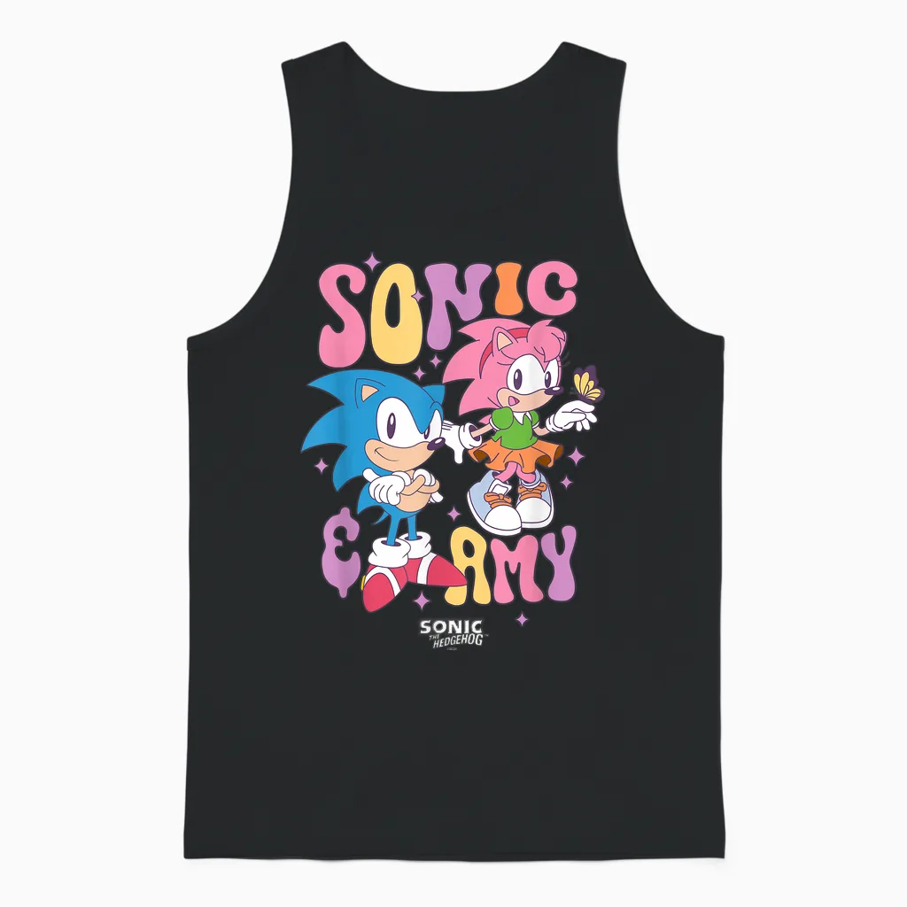 Sonic the Hedgehog Sonic & Amy Cute Vintage Shot Unisex Tank Top in Black