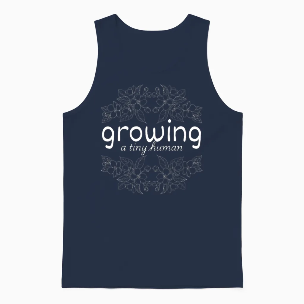 Growing a Tiny Human Pregnancy Announcement Mom Unisex Tank Top in Navy