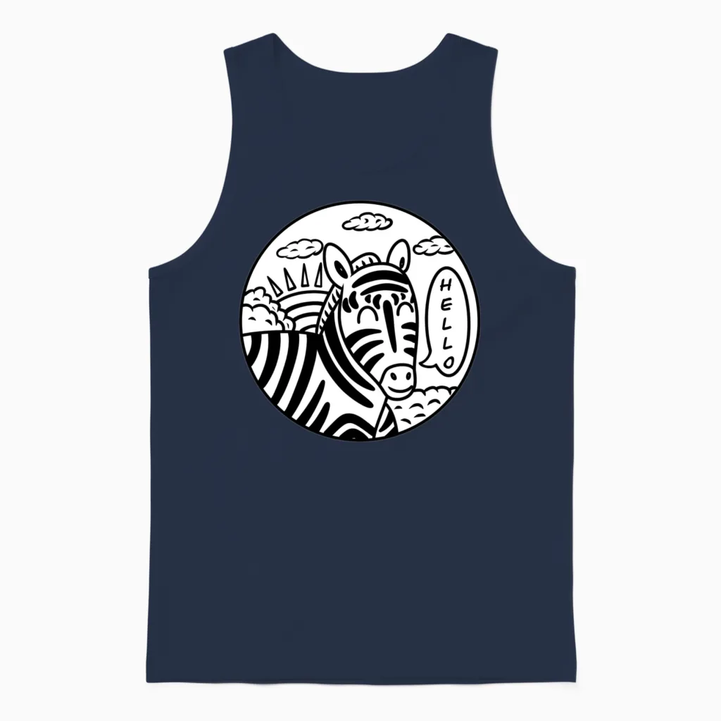 Funny Cartoon Zebra Unisex Tank Top in Navy