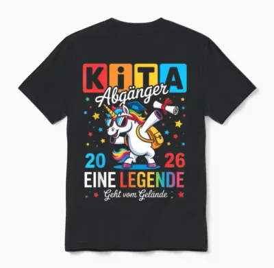 Kita Abgänger 2026 Einhorn Kindergarten Abschied Abschluss Unisex T-Shirt - Black