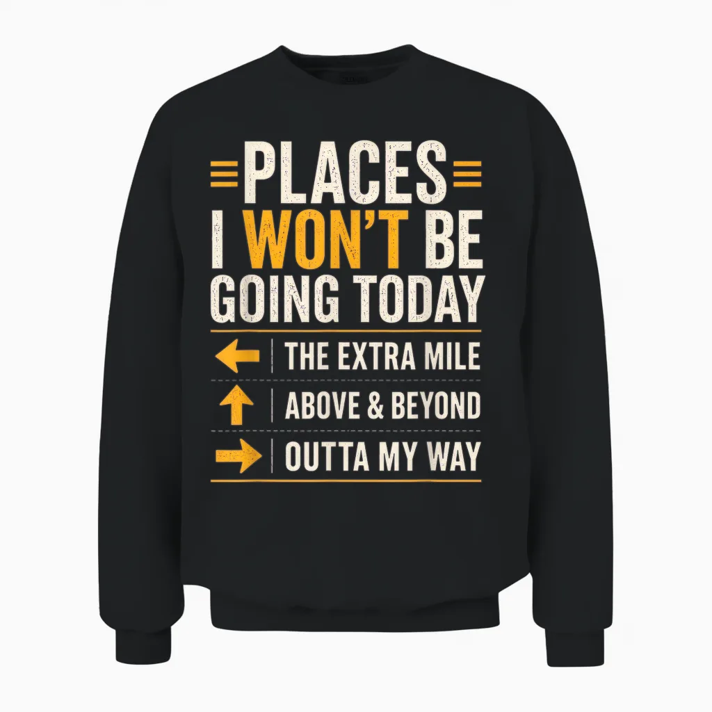 Places I Won't Be Going Today Extra Mile Above and Beyond Unisex Sweatshirt in Black
