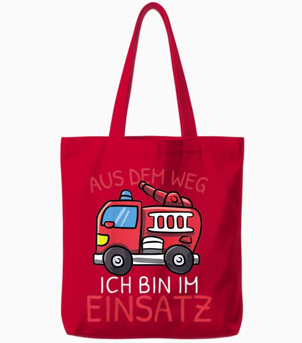 Children's Aus Dem Weg Bin Im Einatz Fire Engine Boys' T-Shirt, Black Tote Bags in Red