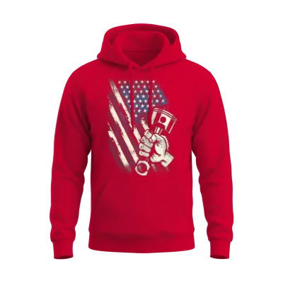 Vintage American Flag Diesel Muscle Car Mechanic Unisex Hoodie - Red