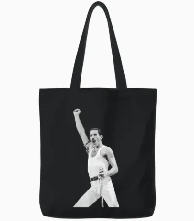 Freddie Mercury Queen Live Aid Wembley Stadium 1985 Tote Bags - Black