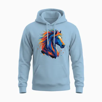 Colorful Artistic Horse Unisex Hoodie - Light Blue