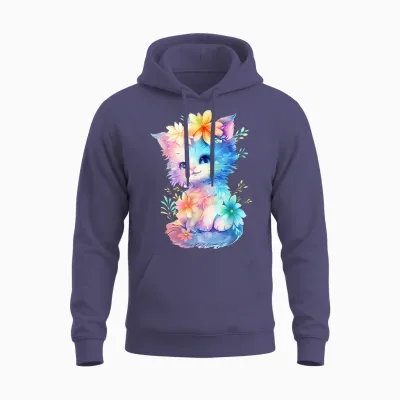 Baby Cat with Flowers Cute Cats Kitten Girls Daughter T-Shirt, White Unisex Hoodie - Heather Sport Dark Navy
