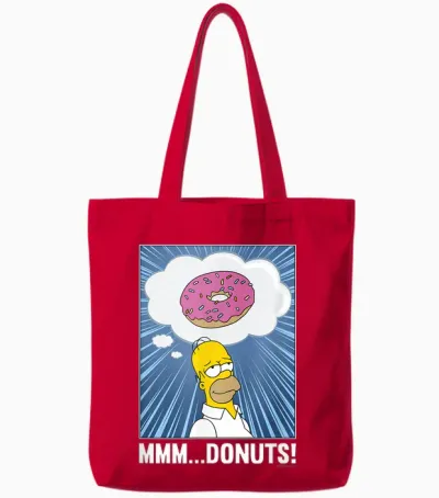 The Simpsons Homer Mmm...donuts C2 T-Shirt Small Tote Bags - Red