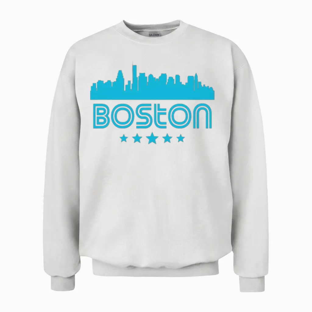 Retro Boston Skyline Unisex Sweatshirt in White