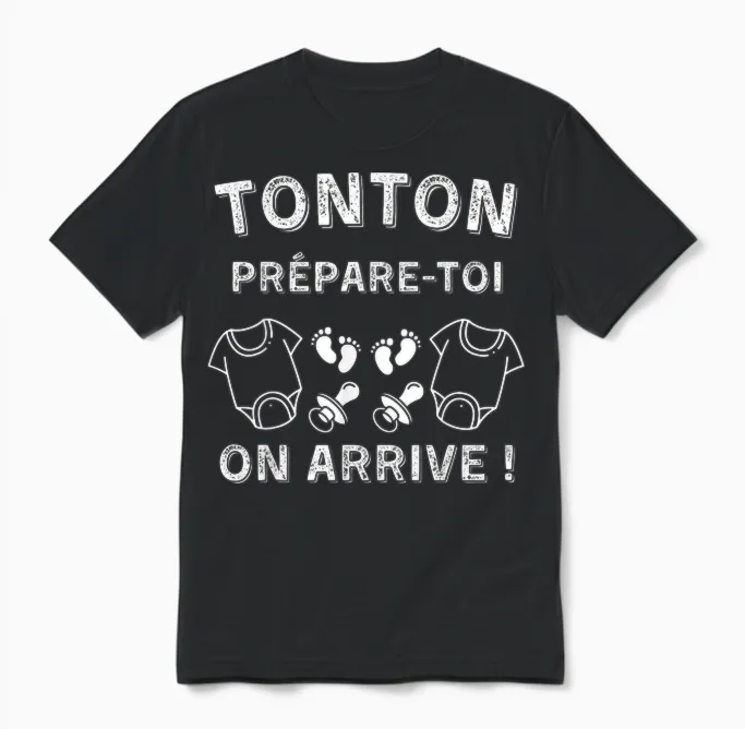 Tonton De Jumeaux - Original Gift Announcement Pregnancy Unisex T-Shirt in Black