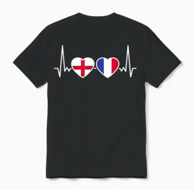 England France Heartbeat English Unisex T-Shirt - Black
