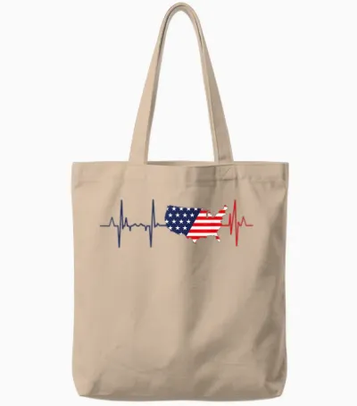 My Heart Beats for America - Patriotic Usa T-Shirt, White Tote Bags - Natural
